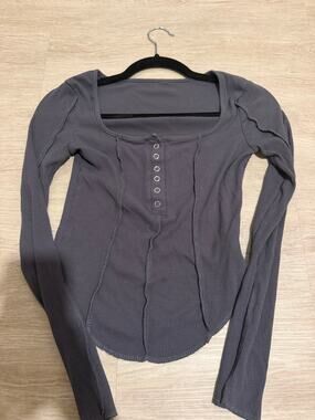 Y2K Gray Ribbed Long Sleeve Square Neck Top